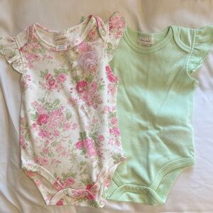 Laura Ashley Pink Floral and Mint Green Bodysuit Set